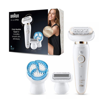 Silk-Épil 9 Flex 9-010 - Epilator With Flexible Head For Easier Hair Removal, White/Gold